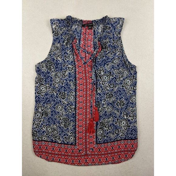 ZAC & RACHEL - WOMEN'S BLUE & RED PRINT SLEEVELESS TUNIC TANK TOP - SIZE M - Picture 2 of 8